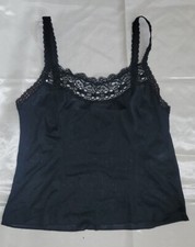 Olga Camisole Lingerie Top Black Silky Lace VTG 70's USA Medium SE