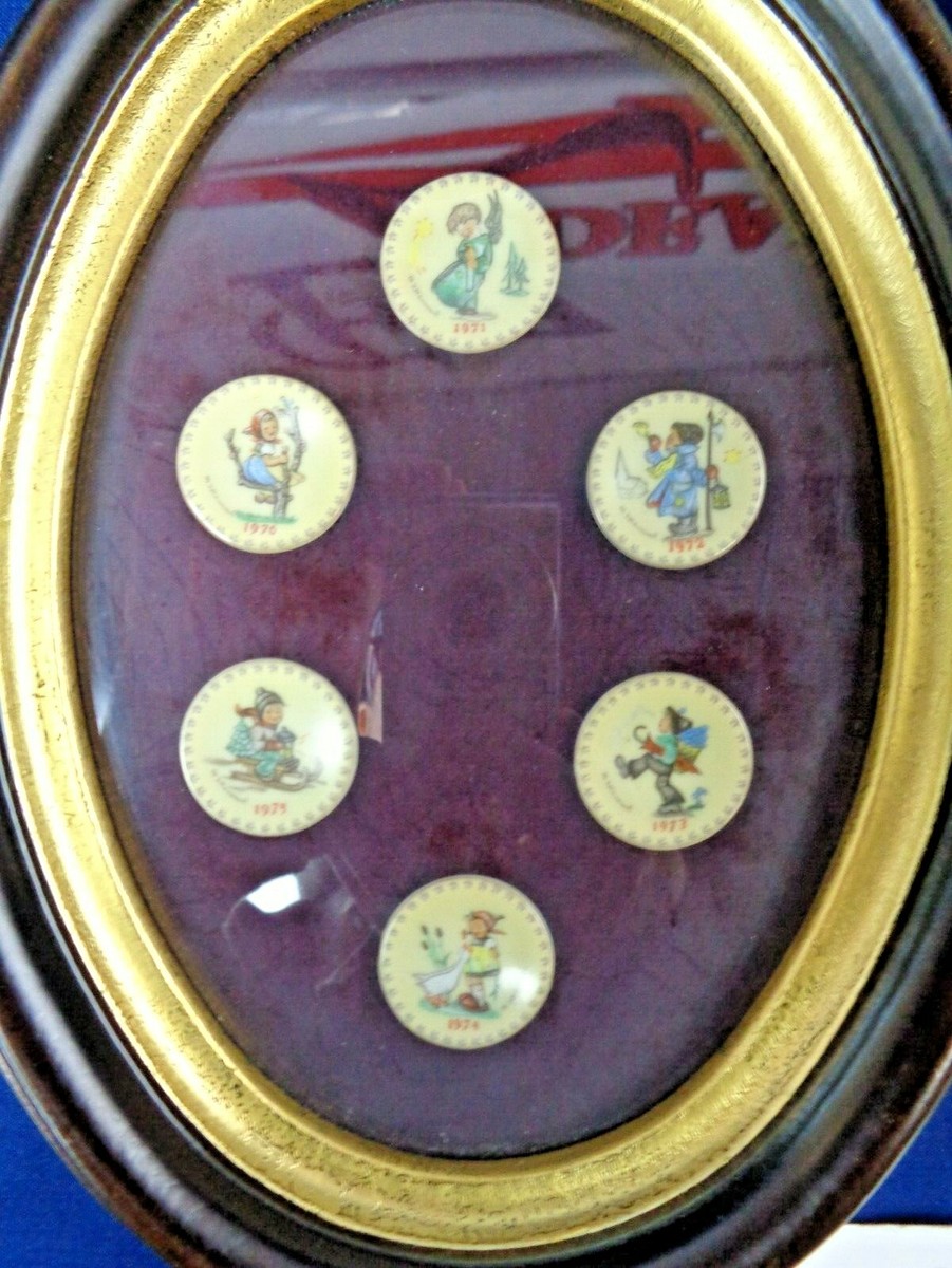 MI Hummel Mini Plates in Oval Wood Frame- 6 Vintage Plates MI Hummel Mini Plates in Oval Wood Frame- 6 Vintage Plates