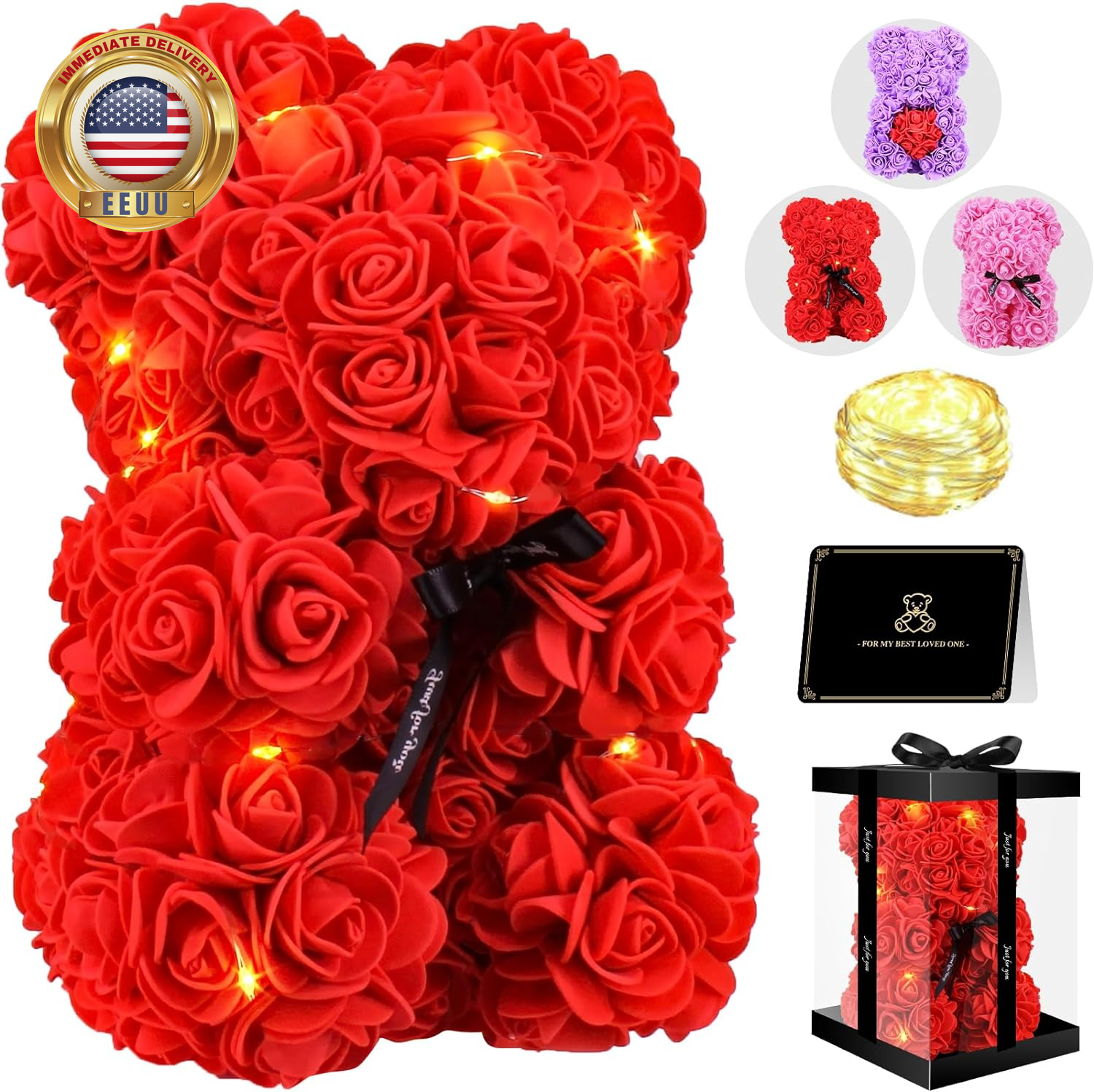 Bear Rose Valentines Day Gifts for Her, 9 Inch Flower Bear with Led Light, Birth