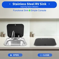RV Camper Kitchen Sink Unit Caravan Hand Wash Basin Stainless with Faucet & Lid