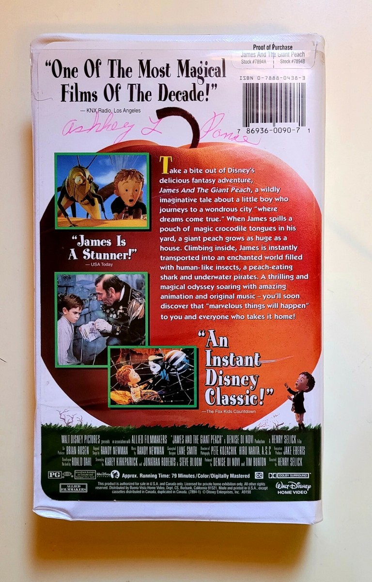 James and the Giant Peach VHS Walt Disney Roald Dahl 1996 Free