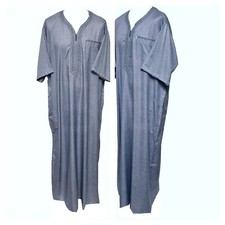 Men Moroccan Short Sleeves Thobe Jubba Kandora Grey