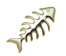 YELLOW GOLD PLATED HEAVY 925 SILVER HAWAIIAN FISH BONE SLIDE PENDANT CZ EYE 20MM