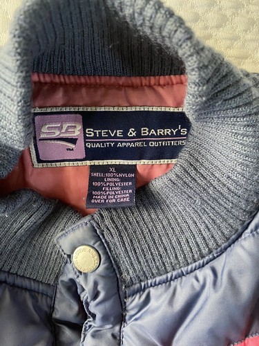 VTG 80's Steve & Barry's Girls Puffer Jacket Coat Navy Blue Pink Stripes XL - Picture 4 of 4