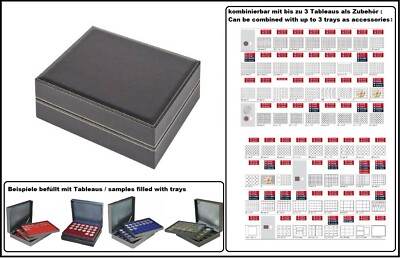 Nera-XL-Münzkassetten-+-3-Tableaus-LINDNER-2365o-schwarz-leer-ohne-Einlagen