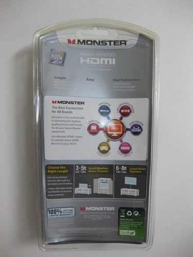 MONSTER 140621-00 HDMI Cable with ETHERNET 8' FULL HD 1080 FACTORY SEALED !!! - Picture 2 of 2