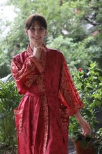 Pure Silk Red kimono Long Robe Gown Woman Silk Robe Kimono Gown PS KMO5122