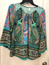 Anthropologie Fig Flower Boho Peasant Floral Paisley Lace Textured Top M