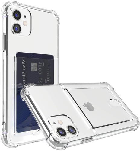 Upgrade iPhone 12 Clear Case with Card Holder Shock-Absorbing Bumper Wallet Case