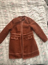 City Chic Brown Teddy Fleece Zip Mid-Length Coat Jacket Pockets Button M
