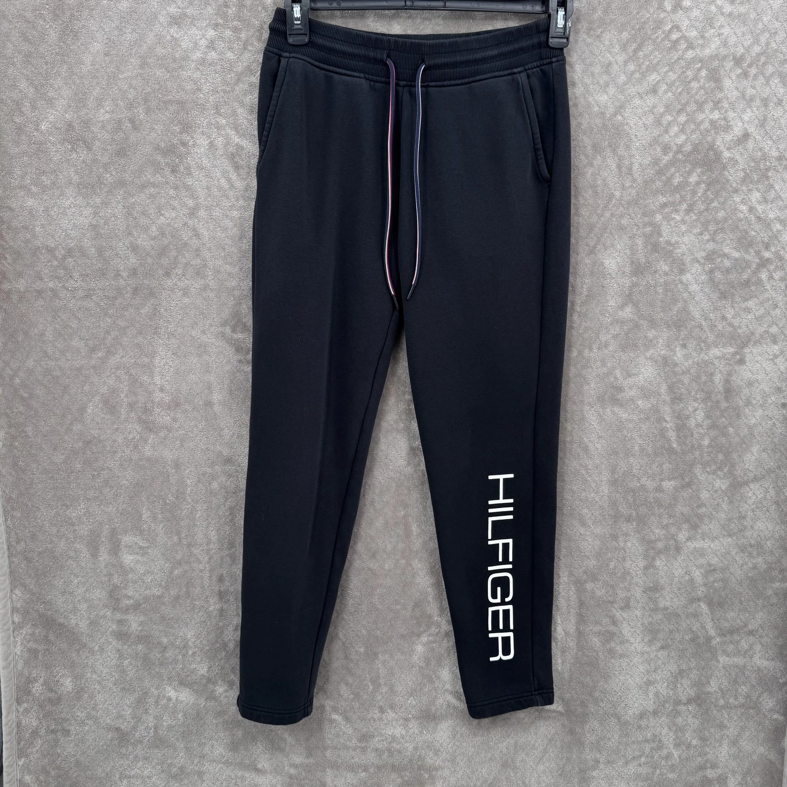 Tommy Hilfiger Pants Mens Small Black Fleece Joggers Sweatpants Logo Stretch