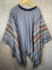 Wollponcho One Size Blau Unisex Winter Herbstlich Rüschen Quasten Cottagecore