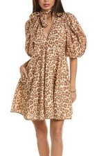 ZIMMERMANN Toffee Leopard Tie Neck Mini Dress Size 2 (New)