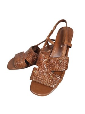 Cottagecore Natural St. John s Bay Woven Leather Brown Slingback Sandals 8.5
