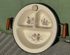 Vintage Divided Dish Excello Baby Warming Food Plate Handles Dutch Girl Boy