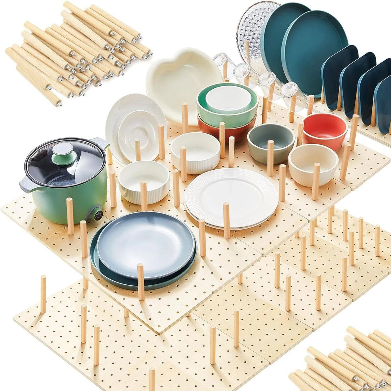Wood Pegboard Drawer Organizer Adjustable Plate Holder Organization Kitchen
Opens in a new window or