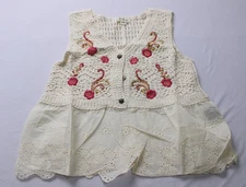 POL Women's Floral Embroidered Crochet & Eyelet Top AP2 Natural One Size