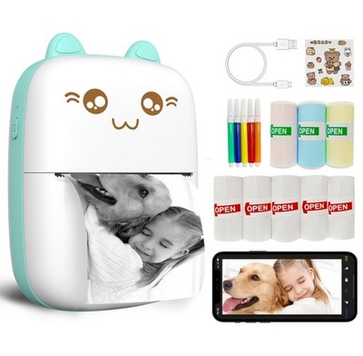 Mini Printer Portable, Inkless Sticker printer with 8 Rolls Paper, Bluetooth ...