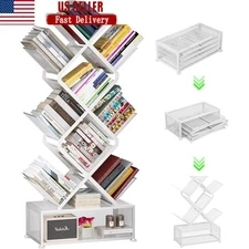 9-Tier Tree Bookshelf Modern Metal Storage Rack Space Saving Home Organizer New
