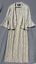 Champagne Lace/Sequin R M Richards Formal Dress Sz 14 Bolero Jacket bell sleeves