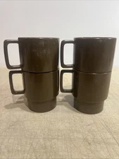 Vintage Set of 4 Brown Stackable Melmac Cups Mugs 