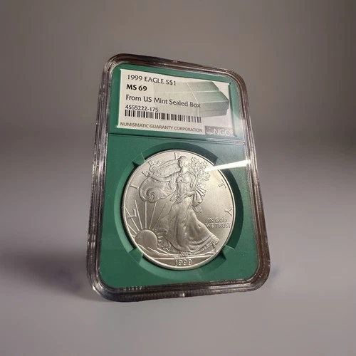 1999 American Silver Eagle MS69 NGC w/ OGP Box & COA 1 oz .999 Silver Dollar