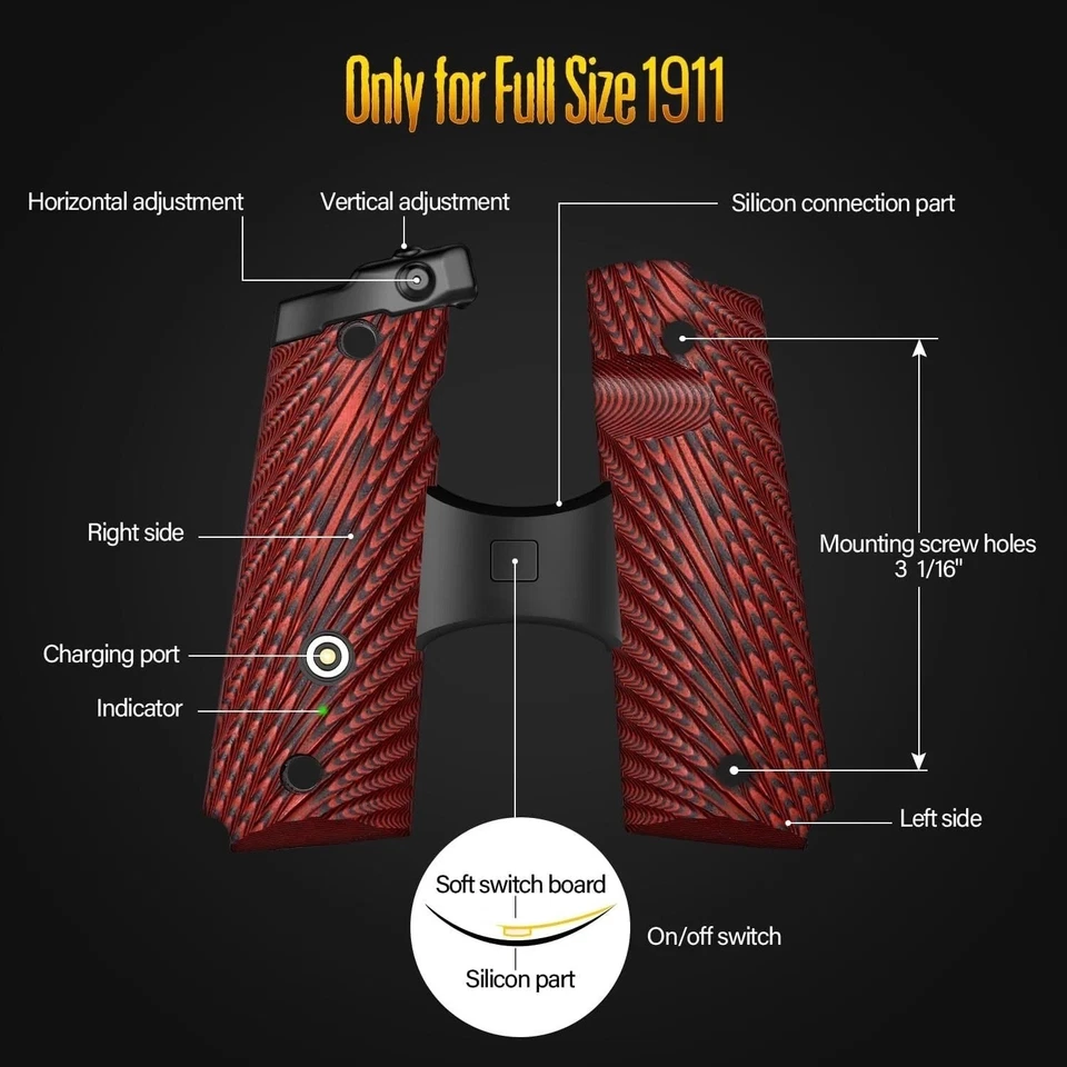 Empuñadura de mira láser verde Vigilance Innovations 1911 tamaño completo con corte de seguridad Ambi Foto 2 de 4