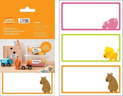 Avery 12 Kinder Namens-Aufkleber Sammelbox-Etiketten Haushalts-Etiketten Sticker