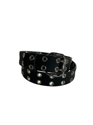 Calvin Klein Jeans Black Silver Grommet Logo CK Belt Med 1.25  Adjustable