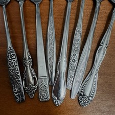 8 Mixed VTG Stainless Flatware Iced Tea Spoons Mismatched Japan EKCO Oneida