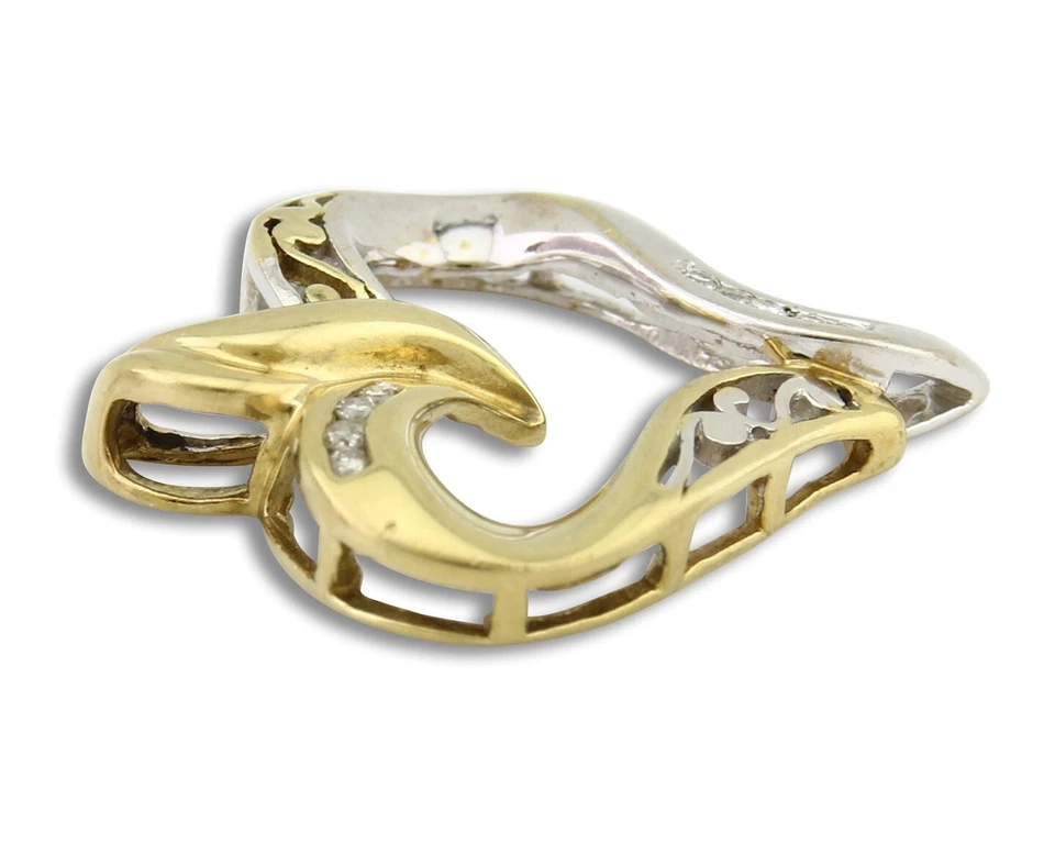 Women Natural Diamond Heart 10k Solid White & Yellow Gold Pendant - Image 3 of 4