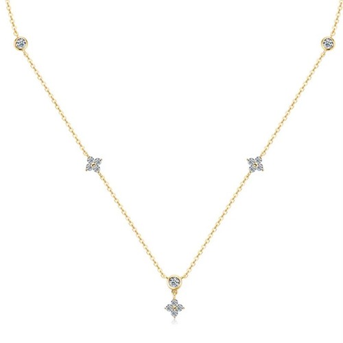 Real Moissanite Bubble Clover Pendant Women Necklace 925 Sterling Silver Choker - Picture 12 of 14