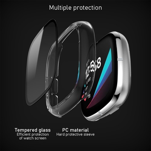 PC Matte Case With Tempered Glass For Fitbit Versa3 Sense Screen Protector Cover - 第 3/20 張圖片