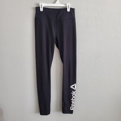 Reebok Womens Yoga/Workout Pants Black Reebok Logo Size Small