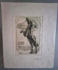 STRELLER KARL. Ex libris Duke Geza. Wheel 135 x 96. (1910). SIGN