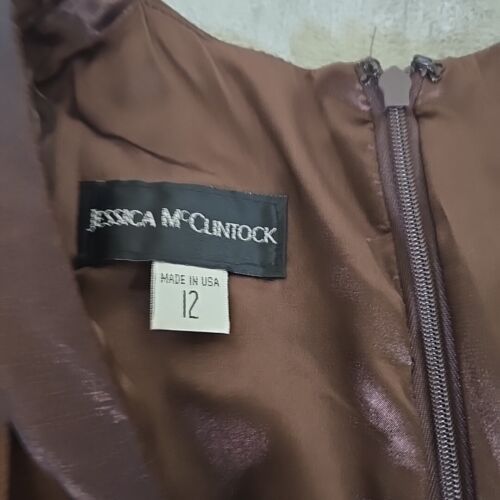 Jessica Mclintock Dress Womens 12 Brown Coco Sleeveless Flower Dinner Preppy - Picture 2 of 7