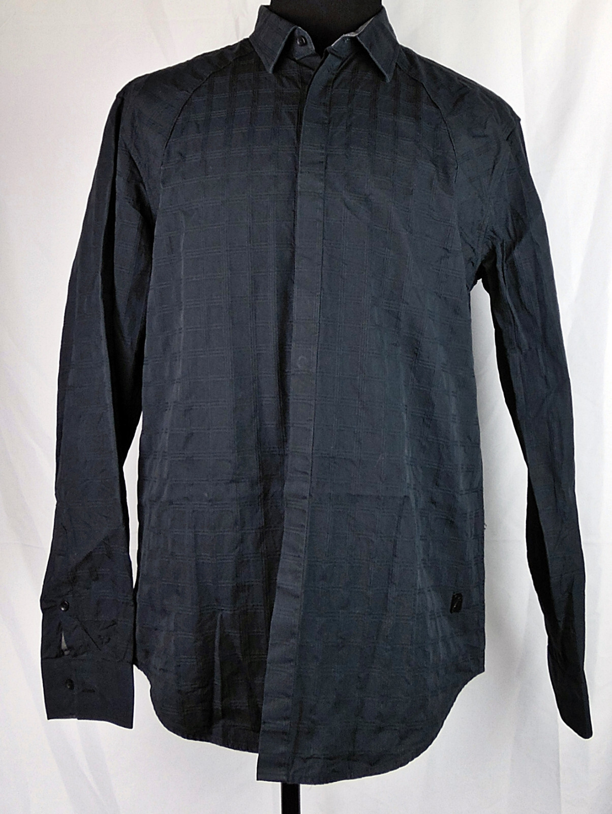 Marc Ecko Solid Black Plaid Texture Button-Front … - image 1