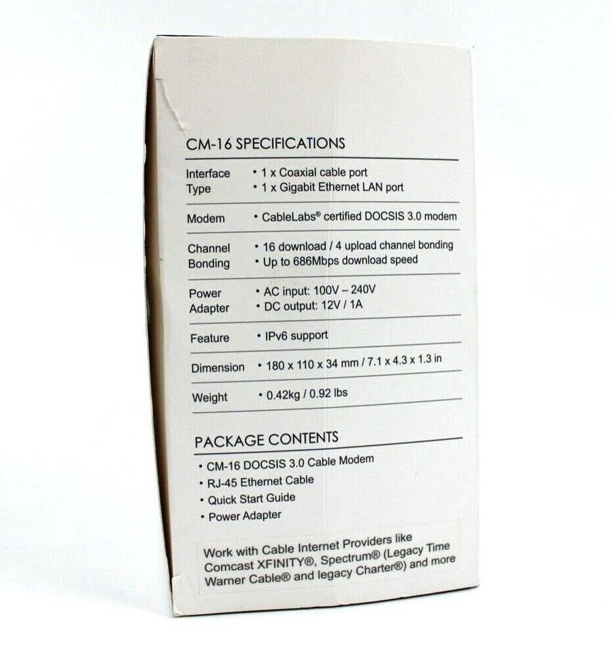 Asus CM-16 DOCSIS 3.0 Cable Modem Gigabit LAN 686Mbps w Power Cord & Ethernet  - Image 4 of 4