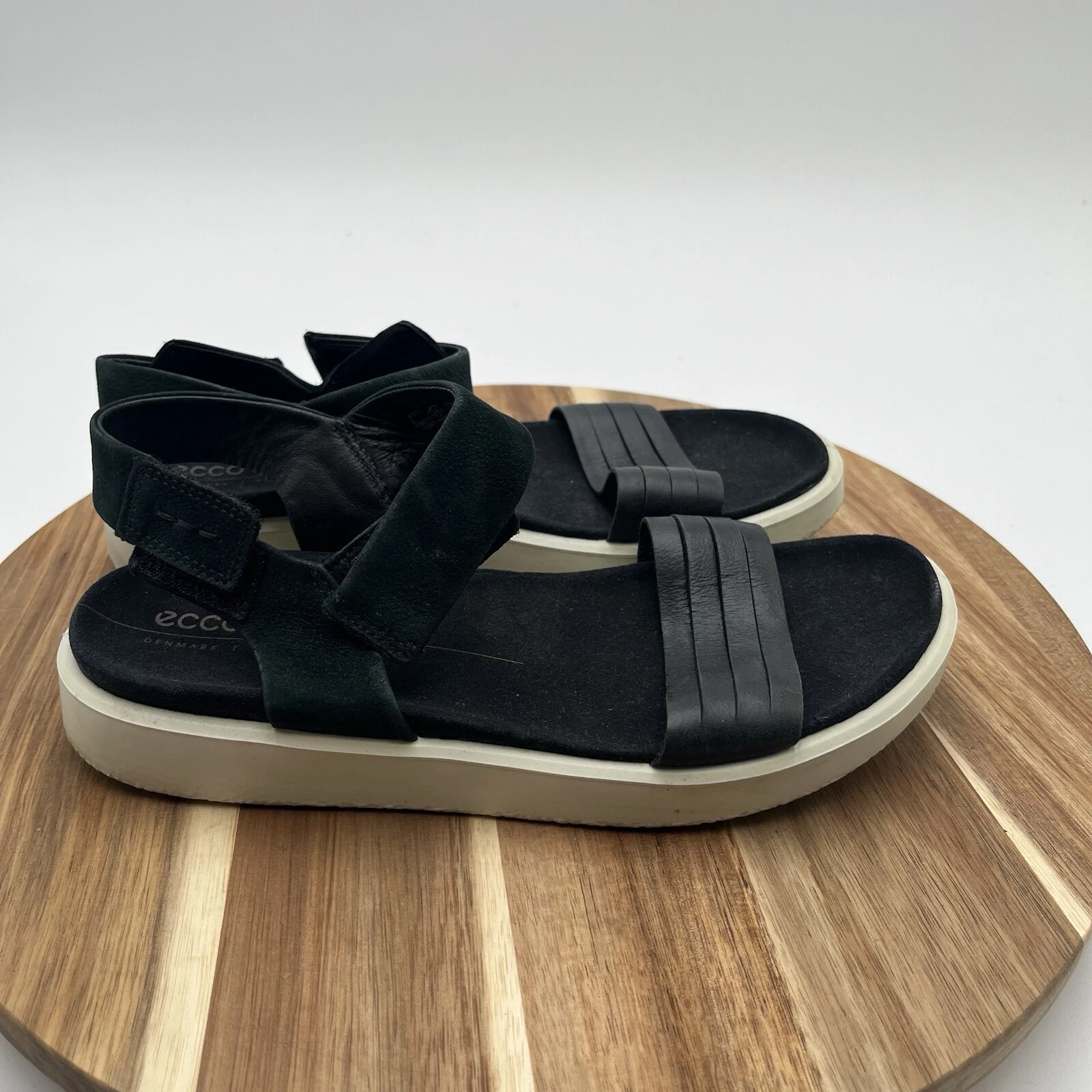 Ecco sandali donna cinturino floreale pelle nera punta aperta taglia 8 US