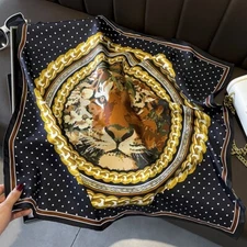 100% Silk Twill Scarf Women 14 Momme Kerchief Square Bandana Wrap Tiger 68*68cm