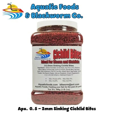 AQUATIC FOODS INC. .5mm-2mm Sinking Bites, Perfect for Cichlids, Discus, Shrimp All Tropicals