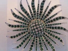 VINTAGE LARGE GREEN RHINESTONES SILVER TONE FLOWER BROOCH PIN