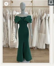 Gaby Charbachy Emerald Off Shoulder Crepe Gown