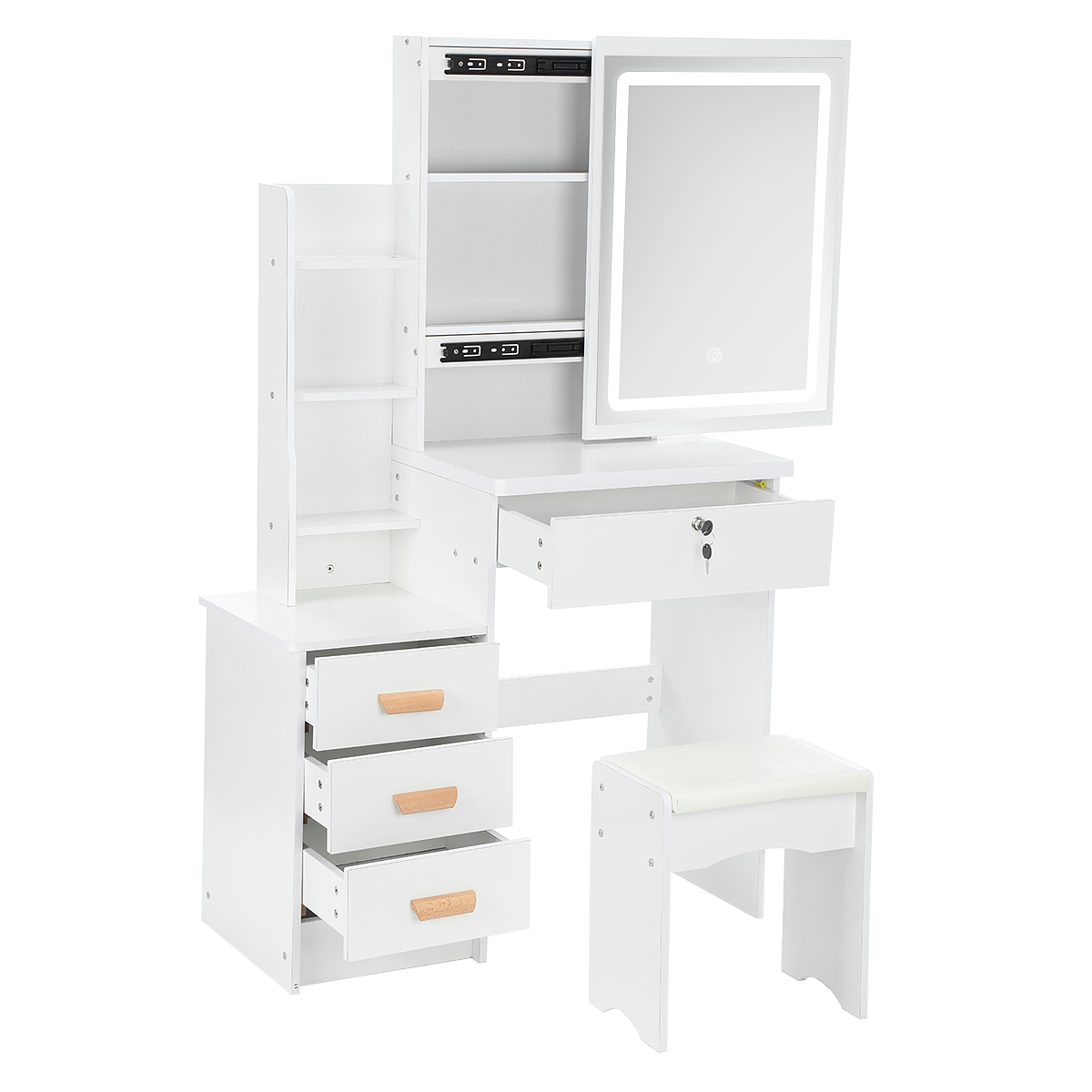 Dressing Table LED Makeup Desk 4 Drawers with Lights Sliding Mirror