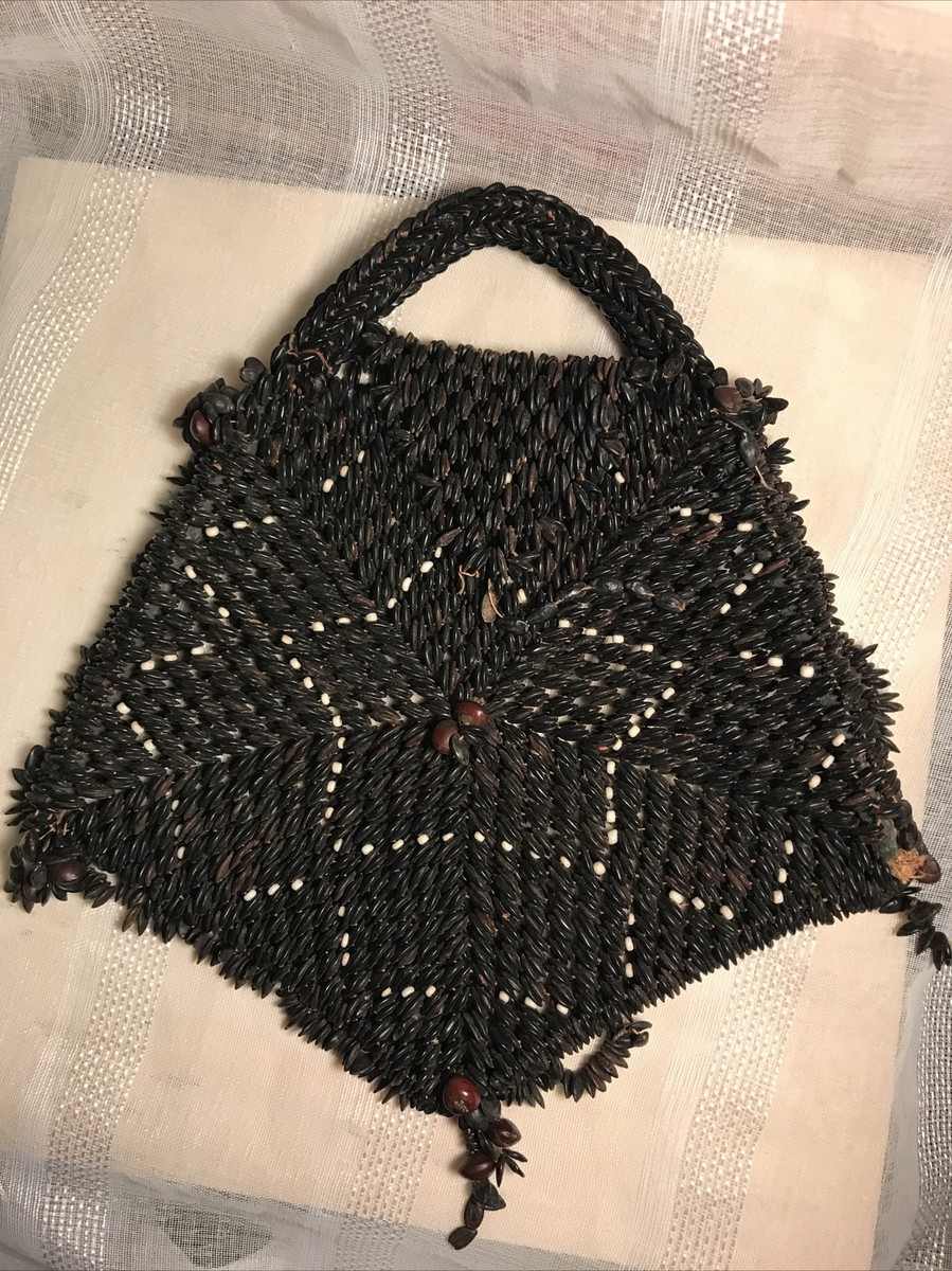 VTG Apple Seed Purse Handbag Handmade Seeds Hippie Boho Unique