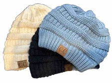 🔥CC Beanie Women's Knit Slouchy Thick Cap Hats .Solid Colors. Lot of 3 🔥