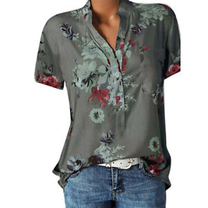 Damen Blumen Hemdbluse Langarm Hemdn Blusen Longsleeve Shirt Top Longtop 34-48