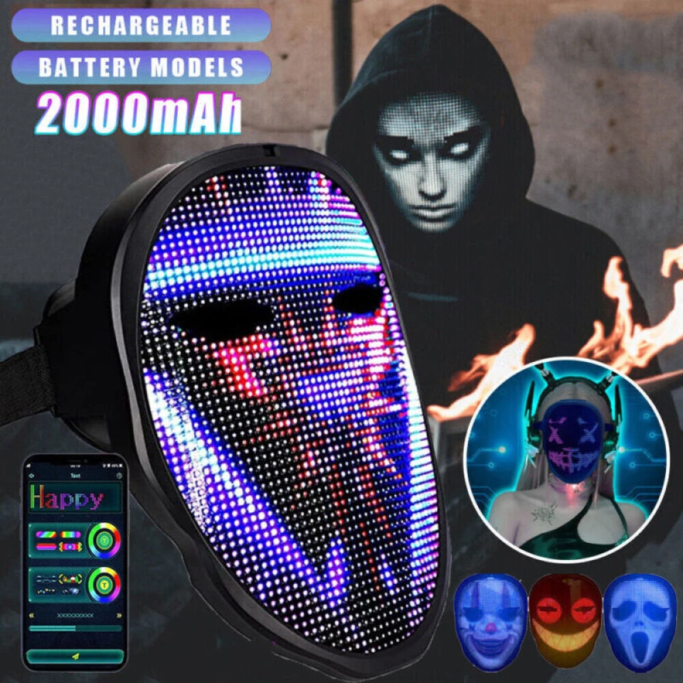 LED Halloween Maske Horror Leuchtmaske Programmierbar DJ Karneval Gesichtsmaske