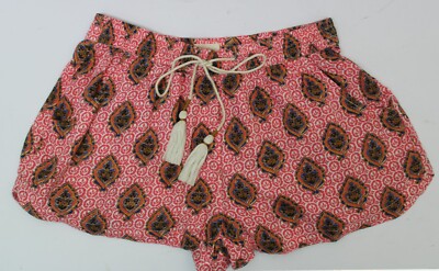 Ex Fat Face Ladies Pink Printed Pull On Tassel Tie Shorts - Size 8