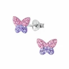 925 Sterling Silver Crystal Rose Pink Purple Butterfly Kids Girls Stud Earrings